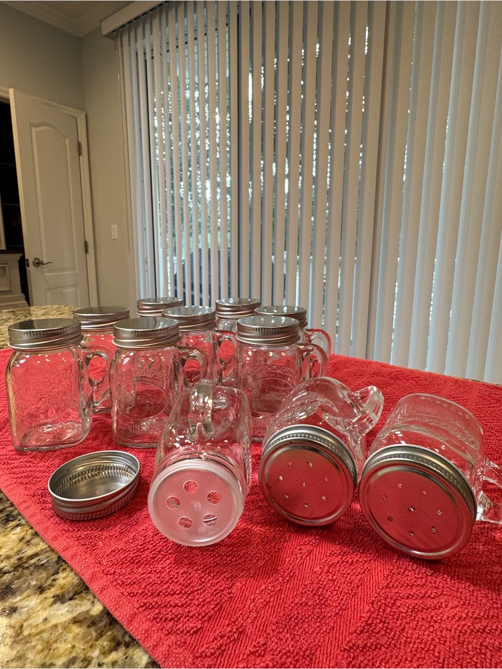 9 Clear Glass Mason Seasoning with 2 Silver Metal Shaker Lids - Clear & Silver